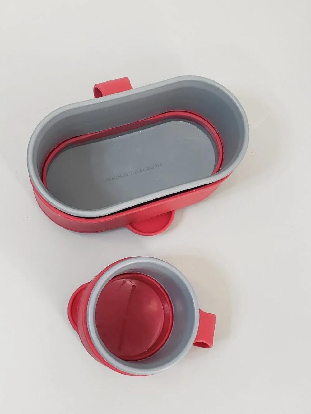 Lot of 2 Copco Bag Cap Reusable Snap Lid Bag Top - 1 large, 1 small - Red Gray